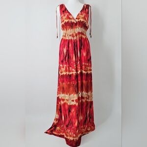 Bisou Bisou Boho Whimsigoth Vneck Y2K Empire Waist Sleeveless Maxi Dress Sz:16